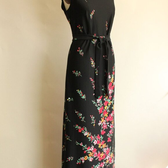 Vintage 1970s Dress, Lady Carol Black Floral Print Maxidress, Cottage Core, Folk - Picture 5 of 10